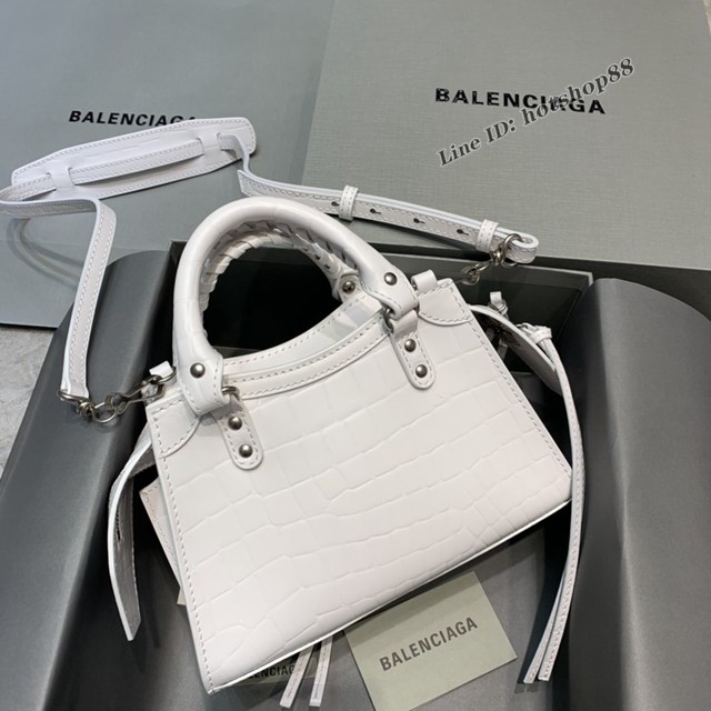 Balenciaga專櫃爆款鱷魚紋白色大紋手袋手提包 638512 巴黎世家小號Neo Classic機車包 fyj1455